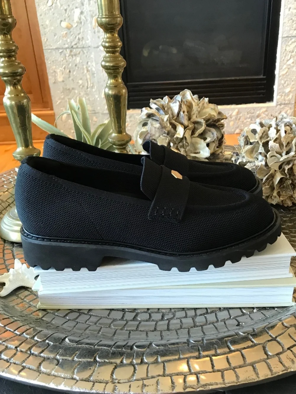 Vivaia Black Platform Loafer - Gold Accent